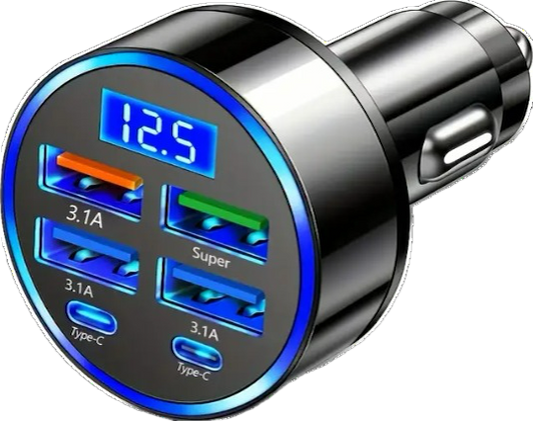 Smart Car Charger with LCD Display and Fast Charging USB Ports